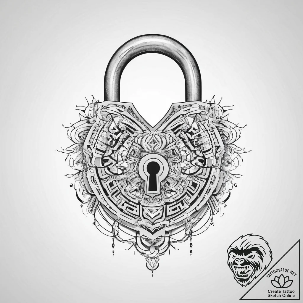 Tattoo design a digital padlock with a styliz... - tattoo sketch (№1754504662_0, 06.08.2025 18:24) — tattoovalue.net