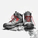 A shot of someone’s feet in worn hiking boots… – tattoo sketch (№1754504864_0, 06.08.2025 18:27) — tattoovalue.net