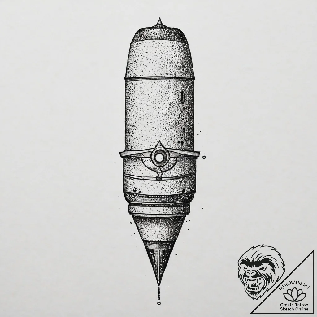 Tattoo sketch a single, spent bullet casing w... - tattoo sketch (№1754505889_0, 06.08.2025 18:44) — tattoovalue.net