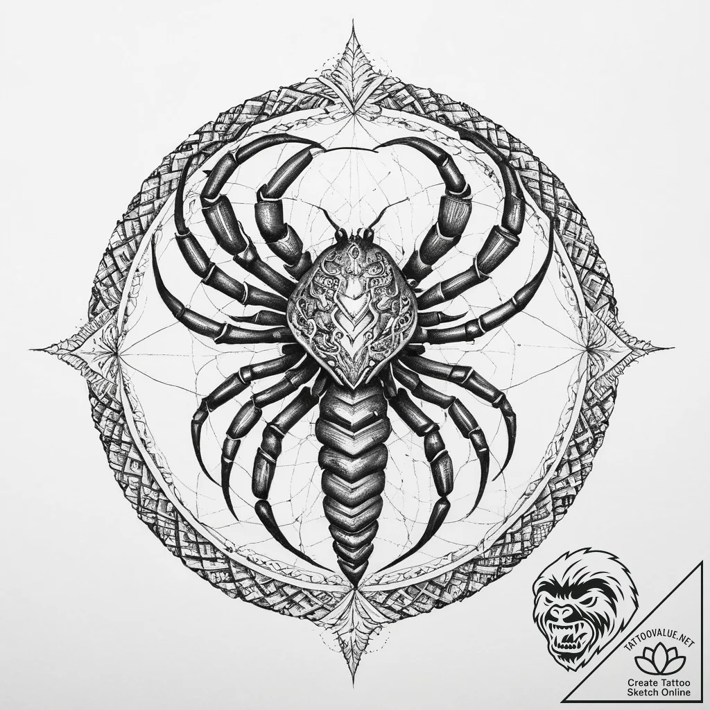 Tattoo design a menacing scorpio scorpion in... - tattoo sketch (№1754506291_0, 06.08.2025 18:51) — tattoovalue.net