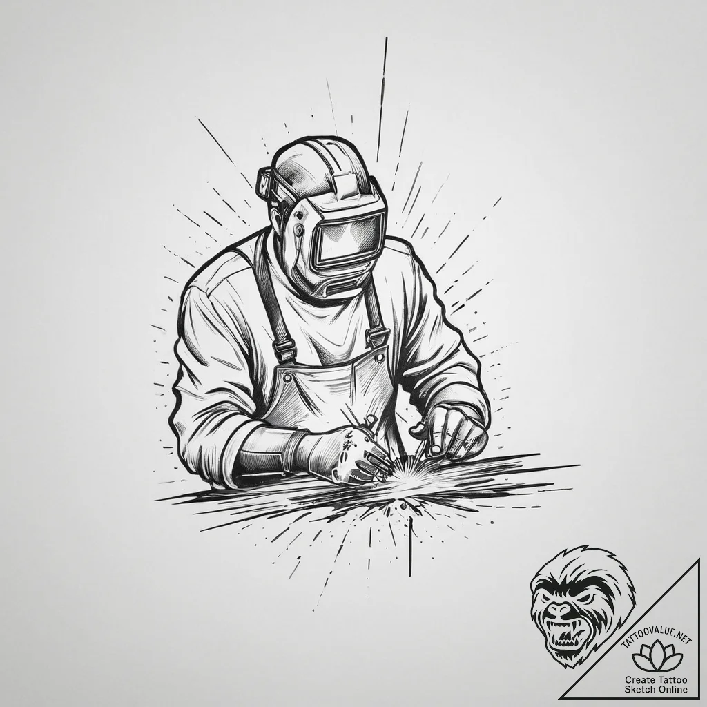 A welder at work, sparks showering down., tat... - tattoo sketch (№1754506495_0, 06.08.2025 18:54) — tattoovalue.net