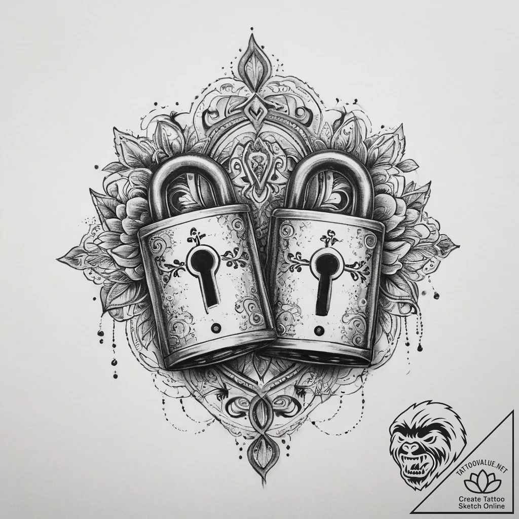 Lock and key (as a pair), artistic tattoo ske... - tattoo sketch (№1754507517_0, 06.08.2025 19:11) — tattoovalue.net