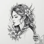 A neo-traditional tattoo of a rusalka brushin… – tattoo sketch (№1754508141_0, 06.08.2025 19:22) — tattoovalue.net