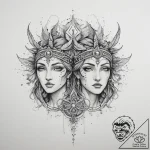 Tattoo sketch gemini figures as ancient shama… – tattoo sketch (№1754508345_0, 06.08.2025 19:25) — tattoovalue.net
