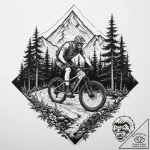 A shot of a mountain biker navigating a narro… – tattoo sketch (№1754509167_0, 06.08.2025 19:39) — tattoovalue.net