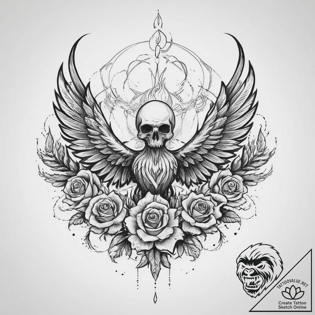 Tattoo design a phoenix rising from abstract... - tattoo sketch (№1754509371_0, 06.08.2025 19:42) — tattoovalue.net