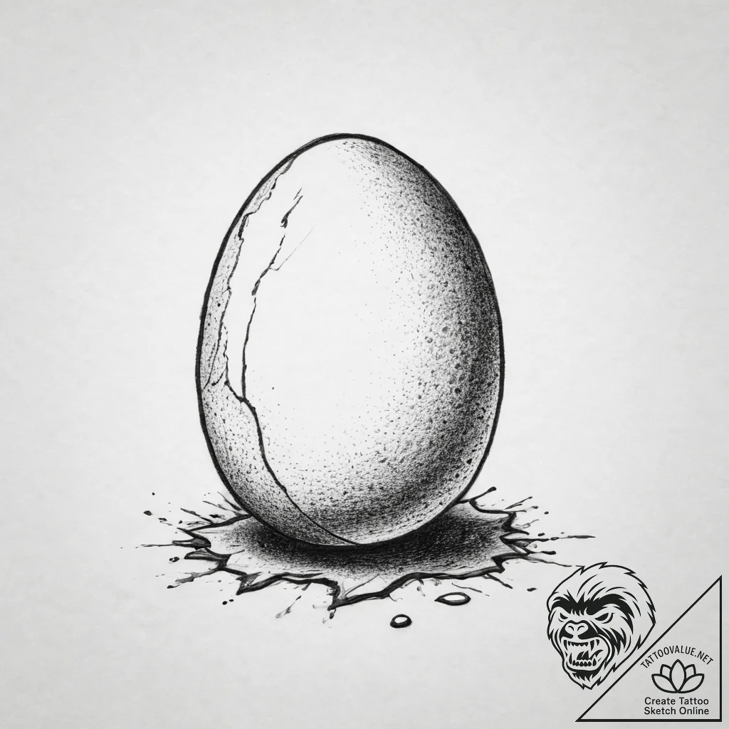 A simple, stark still life of a single egg on... - tattoo sketch (№1754509778_0, 06.08.2025 19:49) — tattoovalue.net