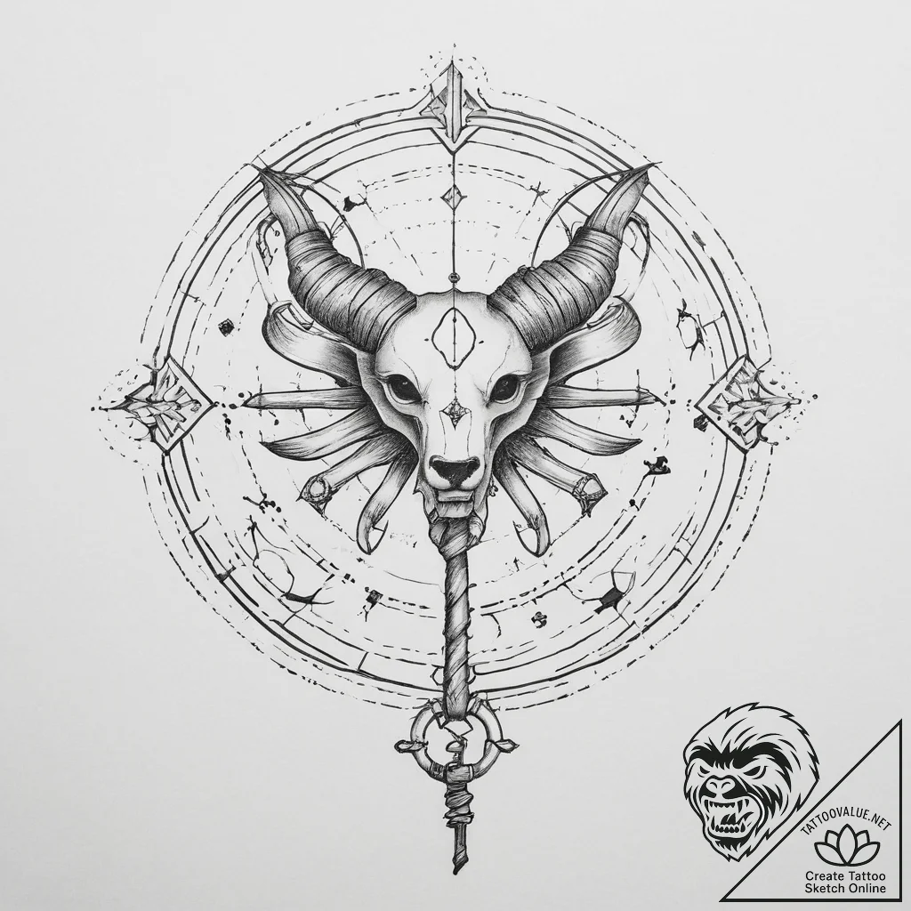 Tattoo sketch a zodiac symbol with a tiny, gl... - tattoo sketch (№1754511624_0, 06.08.2025 20:20) — tattoovalue.net