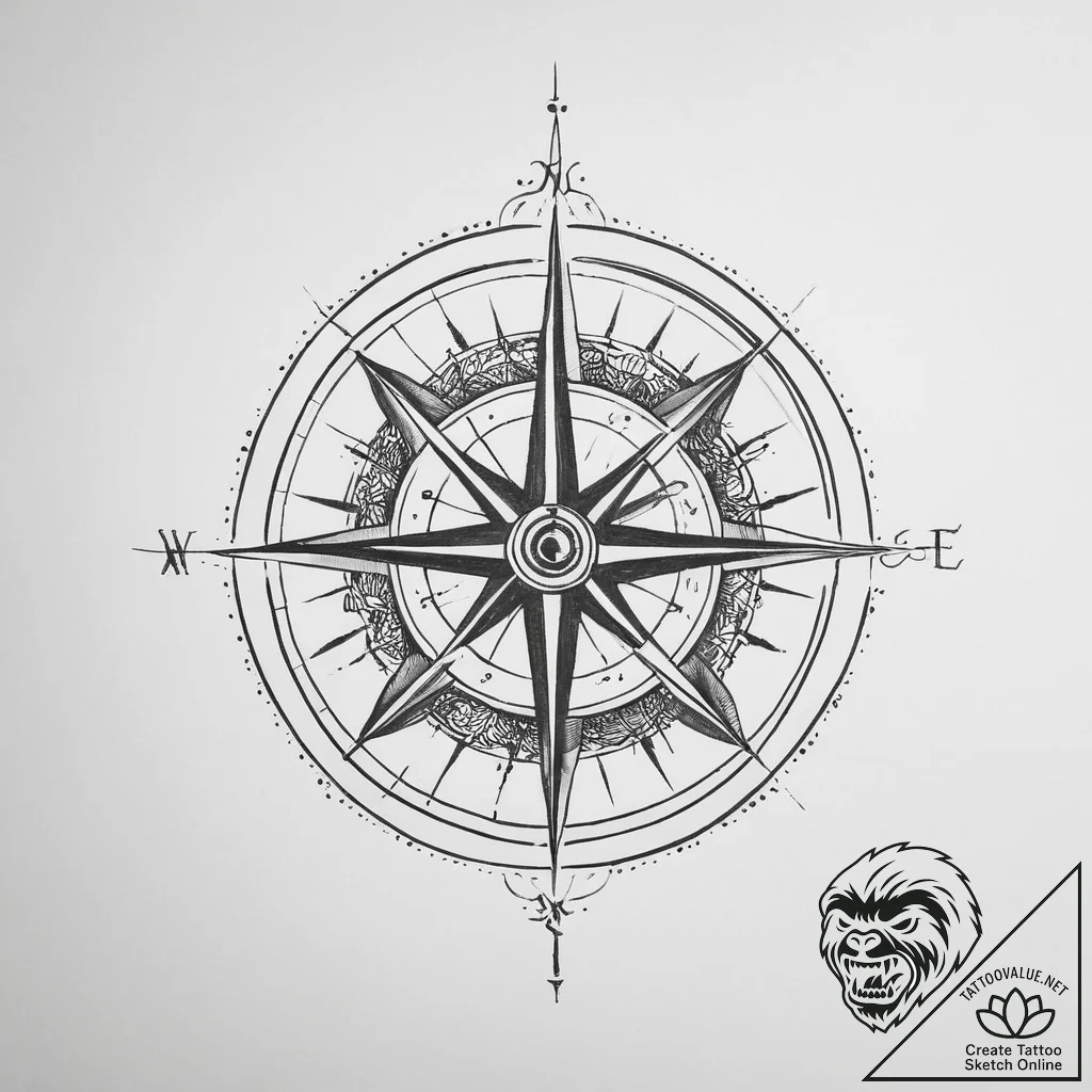 Tattoo design a small, stylized compass. - tattoo sketch (№1754512035_0, 06.08.2025 20:27) — tattoovalue.net
