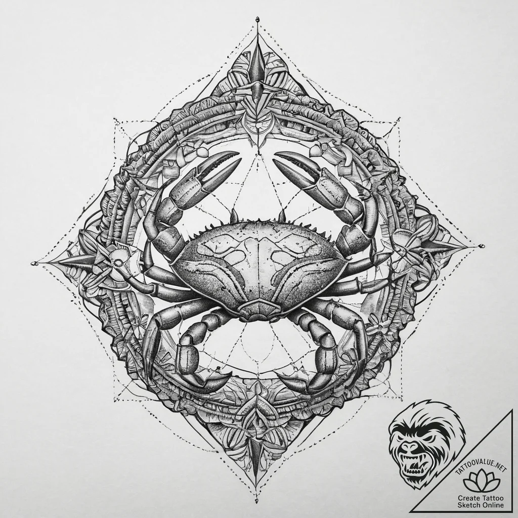 Tattoo design a detailed cancer crab, with sa... - tattoo sketch (№1754512238_0, 06.08.2025 20:30) — tattoovalue.net