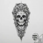 Coffin, artistic tattoo sketch, sepia tone sk… – tattoo sketch (№1754512442_0, 06.08.2025 20:34) — tattoovalue.net