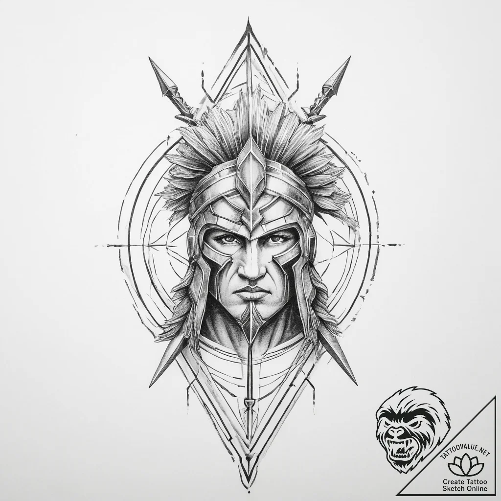 Tattoo design a spartan spear piercing throug... - tattoo sketch (№1754512857_0, 06.08.2025 20:40) — tattoovalue.net