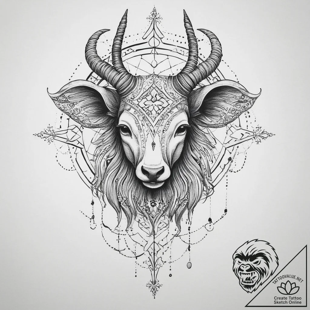 Tattoo sketch a blackwork outline of a zodiac... - tattoo sketch (№1754514100_0, 06.08.2025 21:01) — tattoovalue.net