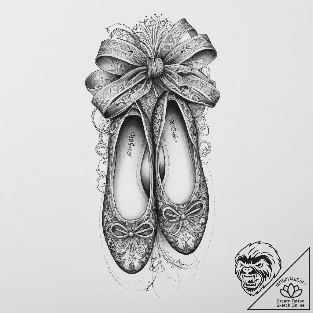 Tattoo design a graceful ballet slipper with... - tattoo sketch (№1754514712_0, 06.08.2025 21:11) — tattoovalue.net