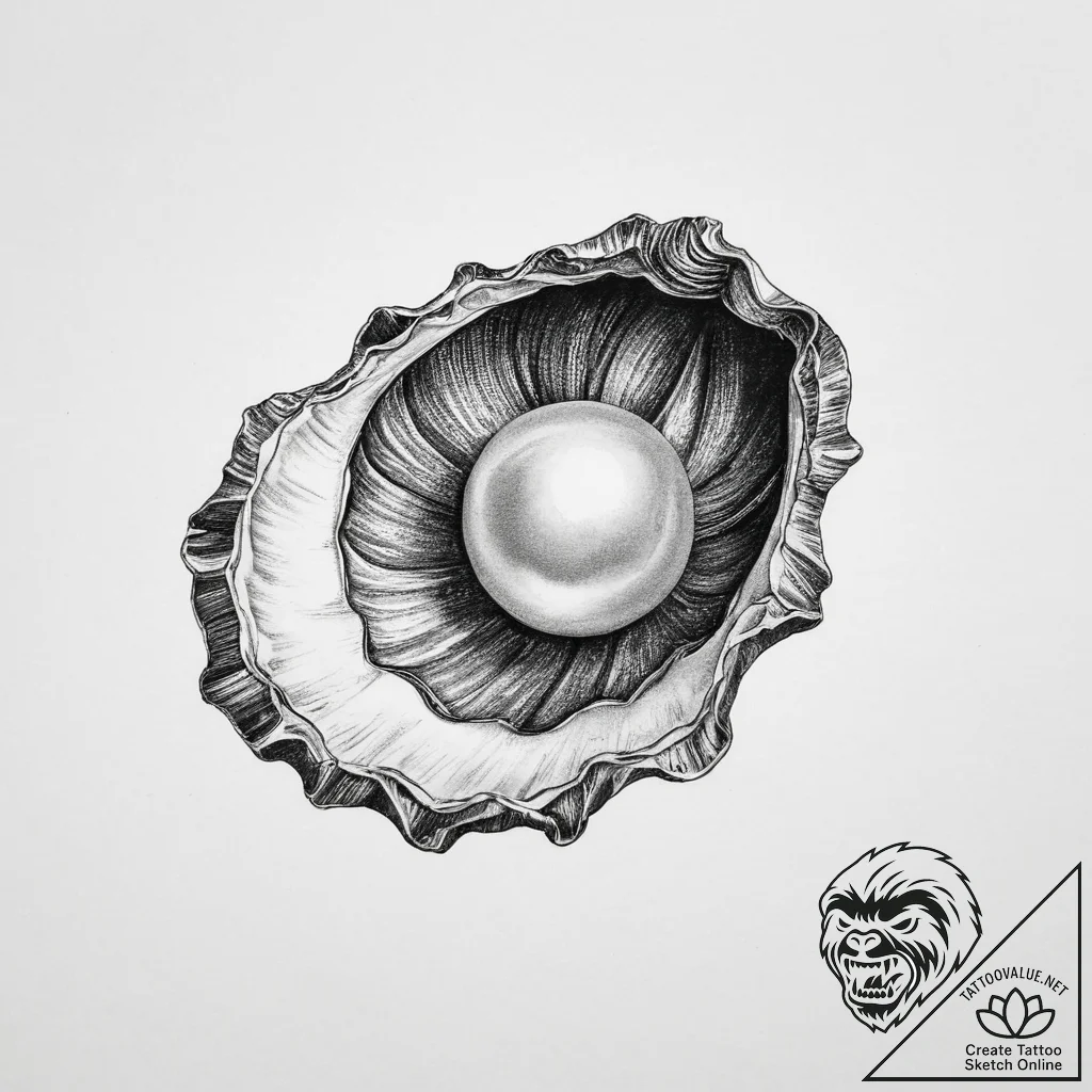 Tattoo design a delicate pearl in an open oys... - tattoo sketch (№1754515913_0, 06.08.2025 21:31) — tattoovalue.net