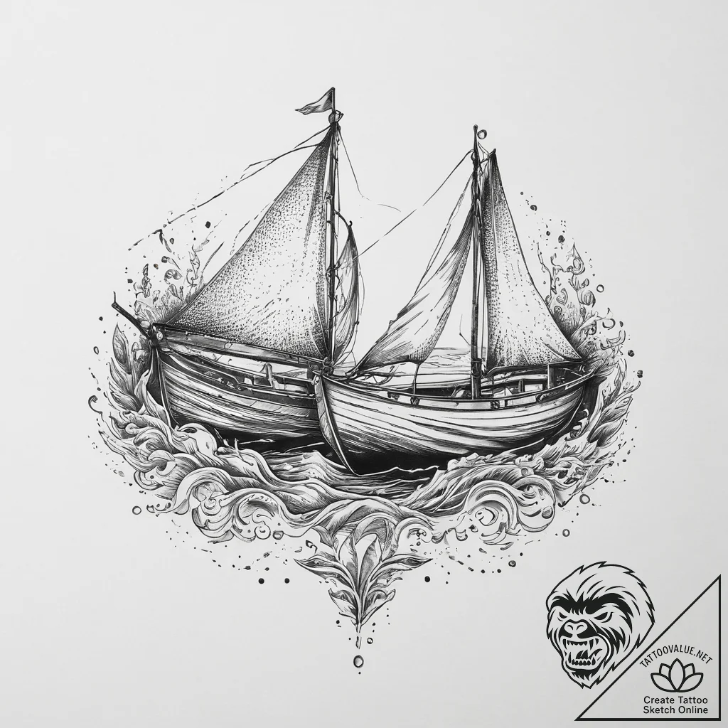 Tattoo sketch two halves of a boat, that comp... - tattoo sketch (№1754517318_0, 06.08.2025 21:55) — tattoovalue.net
