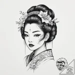 Geisha, tattoo drawing outline, fine lines, d… – tattoo sketch (№1754517720_0, 06.08.2025 22:02) — tattoovalue.net