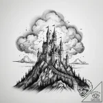 Tattoo design a shadowy castle on a hill unde… – tattoo sketch (№1754518743_0, 06.08.2025 22:19) — tattoovalue.net
