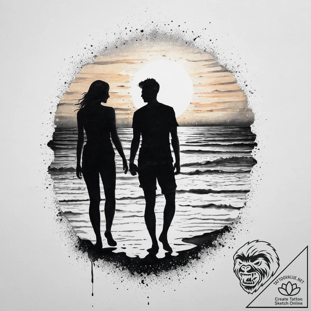 Tattoo sketch a silhouette of two people on a... - tattoo sketch (№1754519343_0, 06.08.2025 22:29) — tattoovalue.net