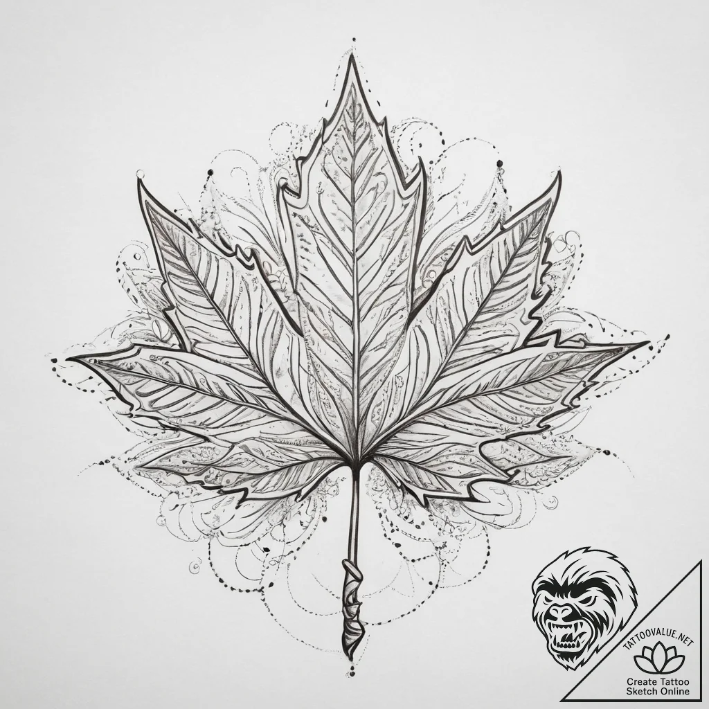 Maple leaf, tattoo drawing outline, on a clea... - tattoo sketch (№1754521149_0, 06.08.2025 22:59) — tattoovalue.net