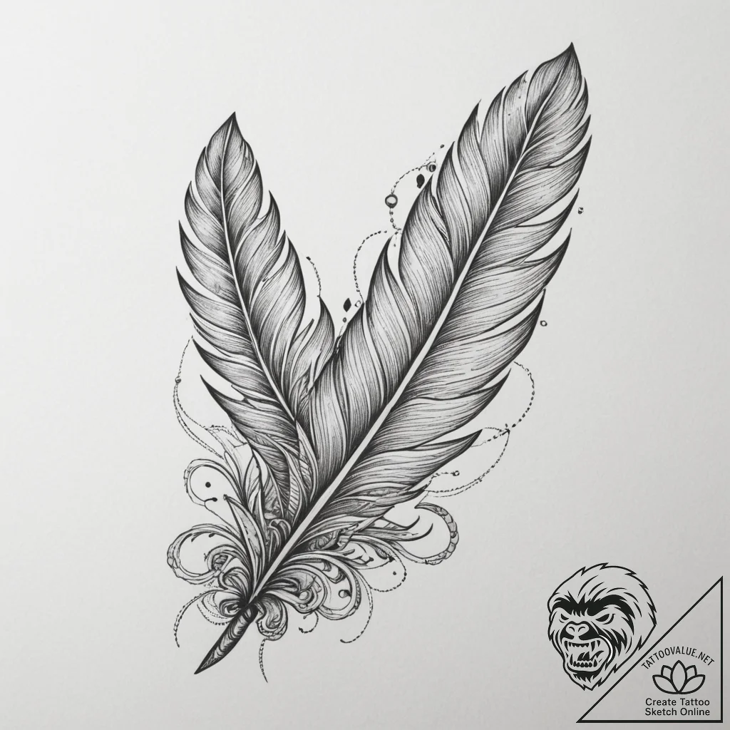 Tattoo design a geometric feather with intric... - tattoo sketch (№1754565989_0, 07.08.2025 11:26) — tattoovalue.net