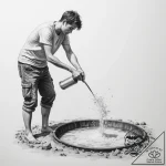 A person harvesting salt from an evaporation… – tattoo sketch (№1754566055_0, 07.08.2025 11:27) — tattoovalue.net