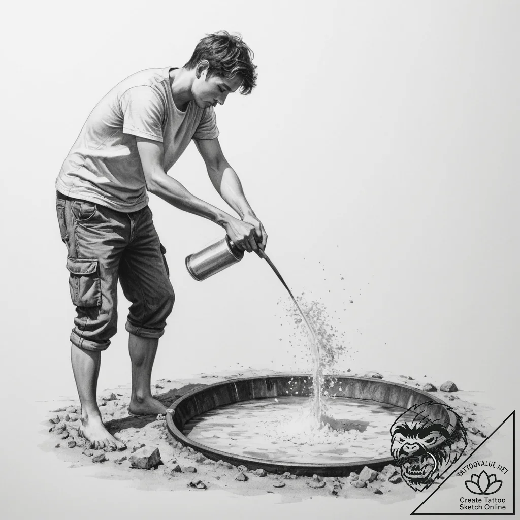 A person harvesting salt from an evaporation... - tattoo sketch (№1754566055_0, 07.08.2025 11:27) — tattoovalue.net
