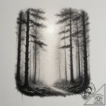 A dark, moody forest with rays of light break… – tattoo sketch (№1754566257_0, 07.08.2025 11:30) — tattoovalue.net
