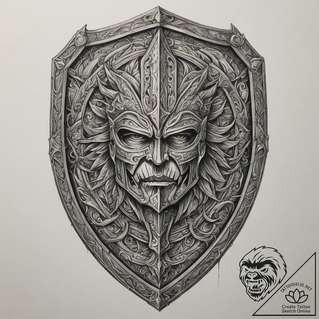 Tattoo sketch a powerful shield wall of ancie... - tattoo sketch (№1754566453_0, 07.08.2025 11:34) — tattoovalue.net