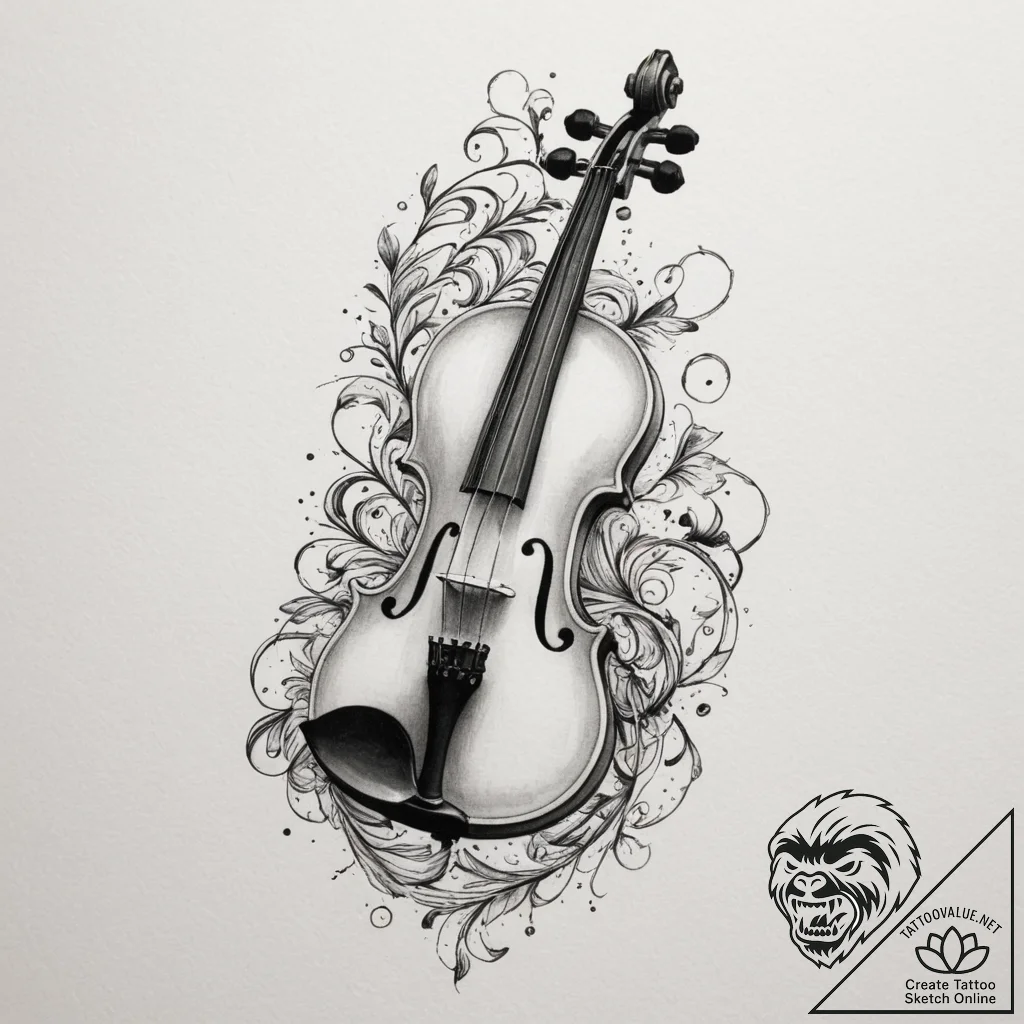 Tattoo sketch a violin whose strings turn int... - tattoo sketch (№1754567230_0, 07.08.2025 11:47) — tattoovalue.net