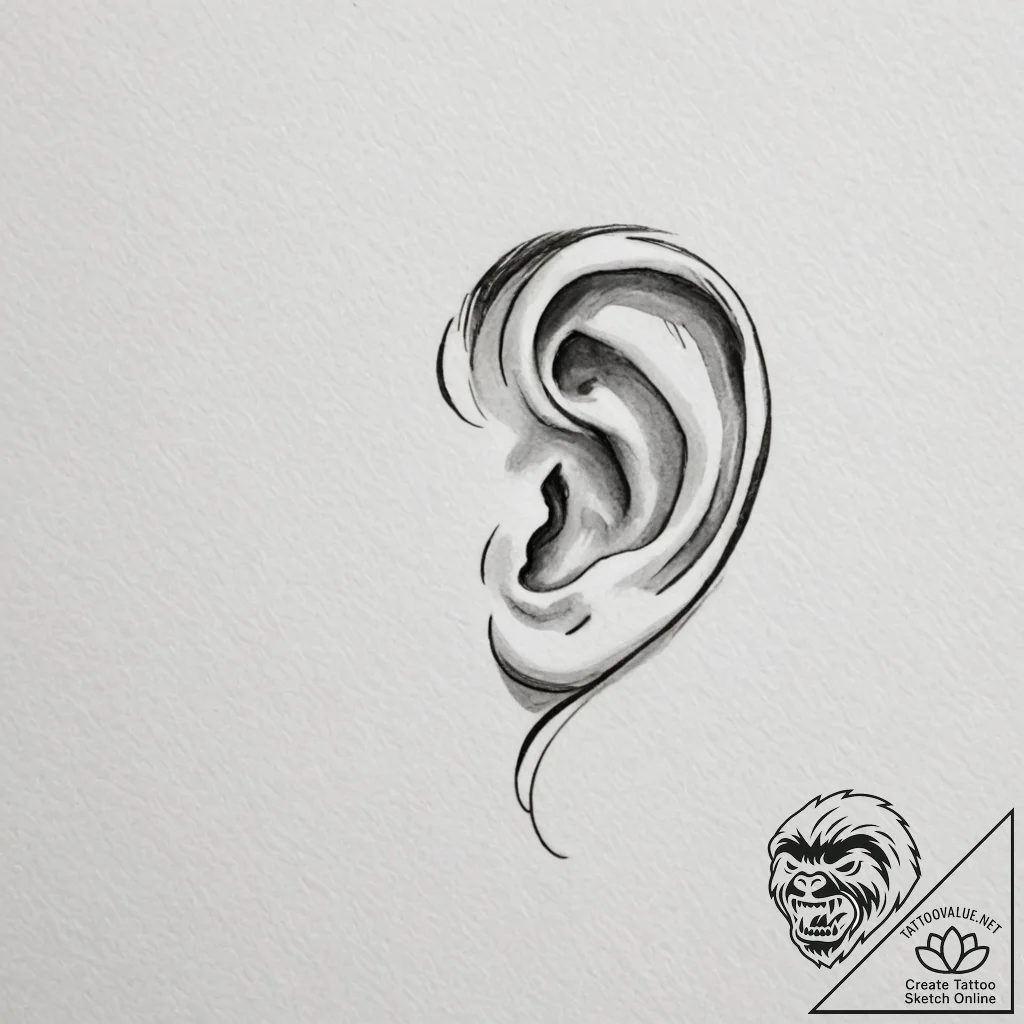 Tattoo design a small, elegant initial behind... - tattoo sketch (№1754567430_0, 07.08.2025 11:50) — tattoovalue.net