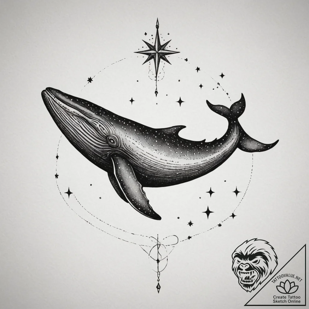 A whale silhouette filled with a starry sky,... - tattoo sketch (№1754568229_0, 07.08.2025 12:03) — tattoovalue.net