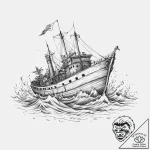 The eerie beauty of a shipwreck visible just… – tattoo sketch (№1754572281_0, 07.08.2025 13:11) — tattoovalue.net