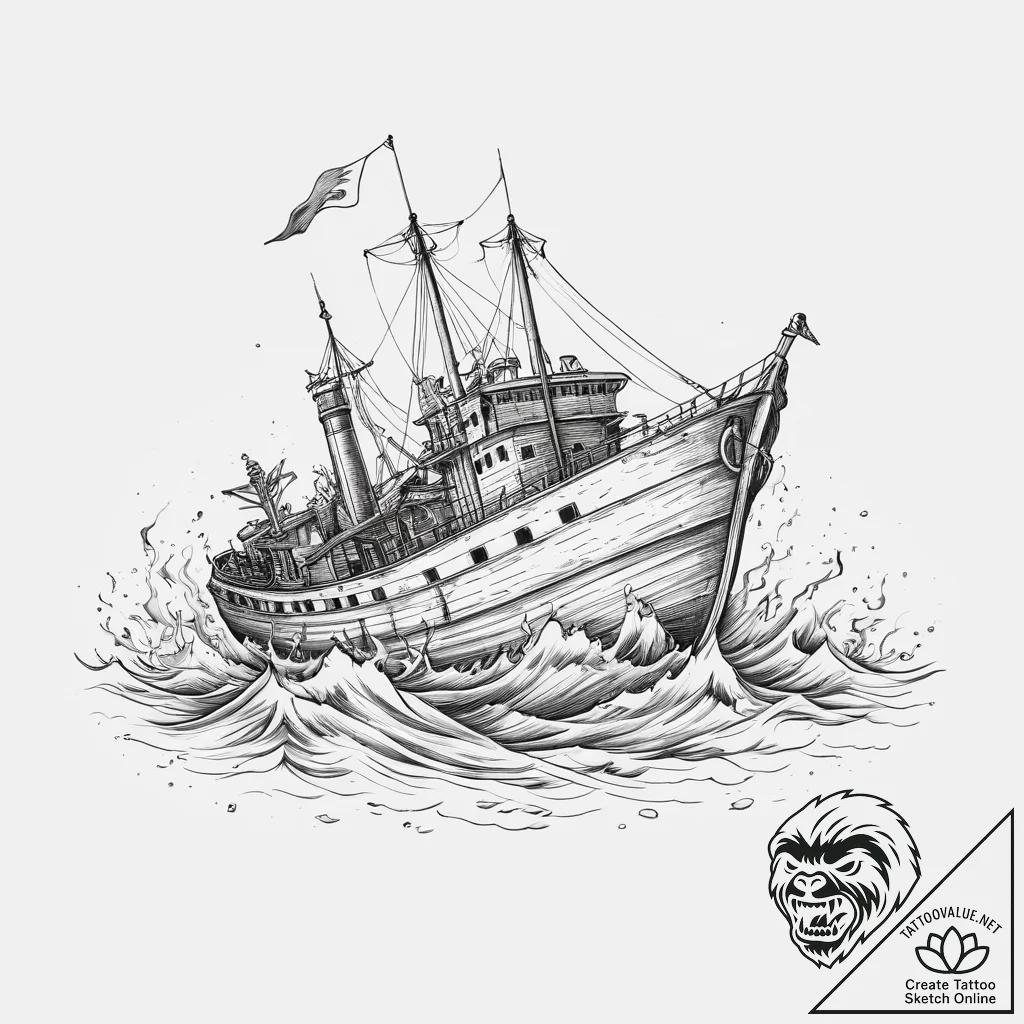 The eerie beauty of a shipwreck visible just... - tattoo sketch (№1754572281_0, 07.08.2025 13:11) — tattoovalue.net