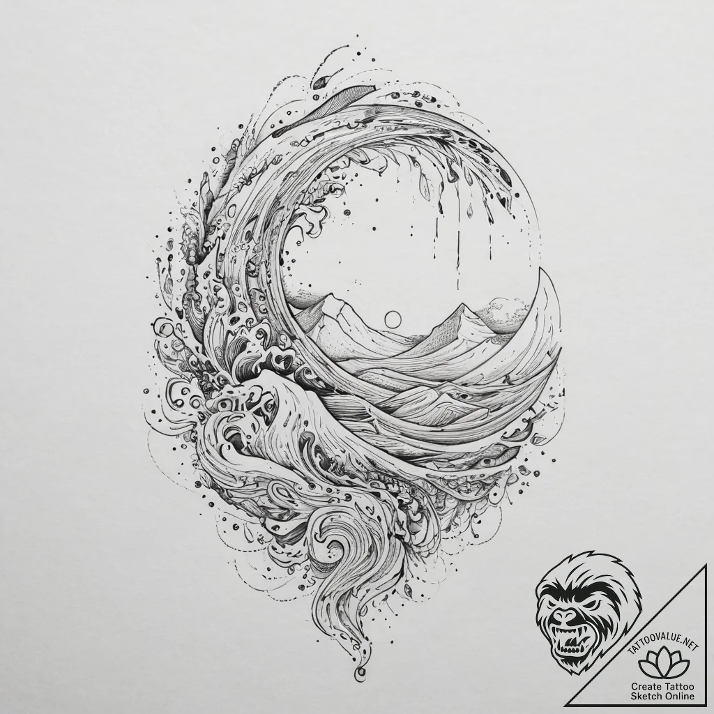Tattoo sketch: a lunitsa integrated with flow... - tattoo sketch (№1754572877_0, 07.08.2025 13:21) — tattoovalue.net