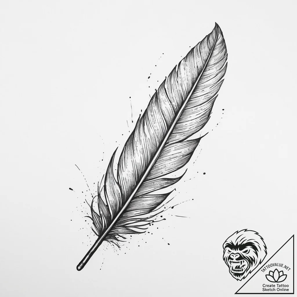Tattoo design a minimalist feather quill and... - tattoo sketch (№1754573668_0, 07.08.2025 13:34) — tattoovalue.net