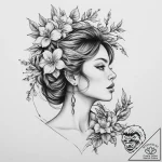 A neo-traditional tattoo of alkonost, the bir… – tattoo sketch (№1754574463_0, 07.08.2025 13:47) — tattoovalue.net