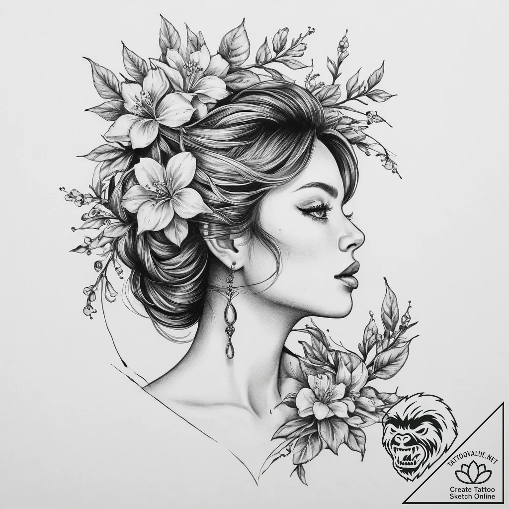 A neo-traditional tattoo of alkonost, the bir... - tattoo sketch (№1754574463_0, 07.08.2025 13:47) — tattoovalue.net