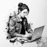 A journalist in a flak jacket, typing on a la… – tattoo sketch (№1754574663_0, 07.08.2025 13:51) — tattoovalue.net