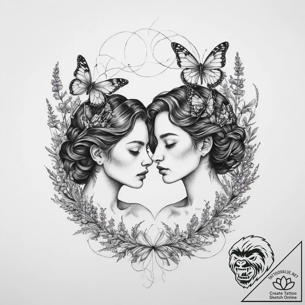 Tattoo sketch gemini twins surrounded by flow... - tattoo sketch (№1754575269_0, 07.08.2025 14:01) — tattoovalue.net