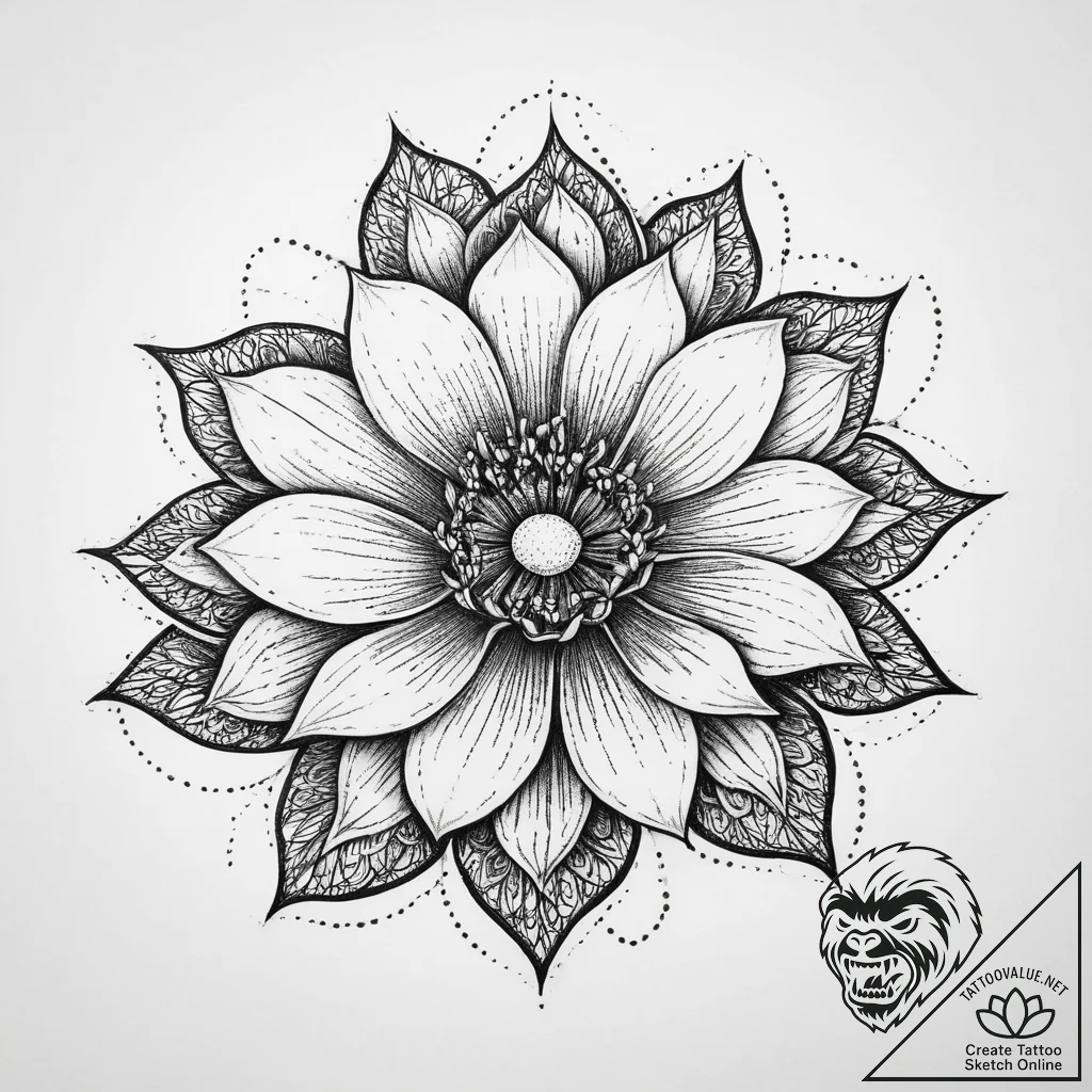 Tattoo sketch a blooming flower with subtle l... - tattoo sketch (№1754575865_0, 07.08.2025 14:11) — tattoovalue.net