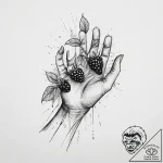 A person’s hands, stained with berry juice af… – tattoo sketch (№1754576068_0, 07.08.2025 14:14) — tattoovalue.net