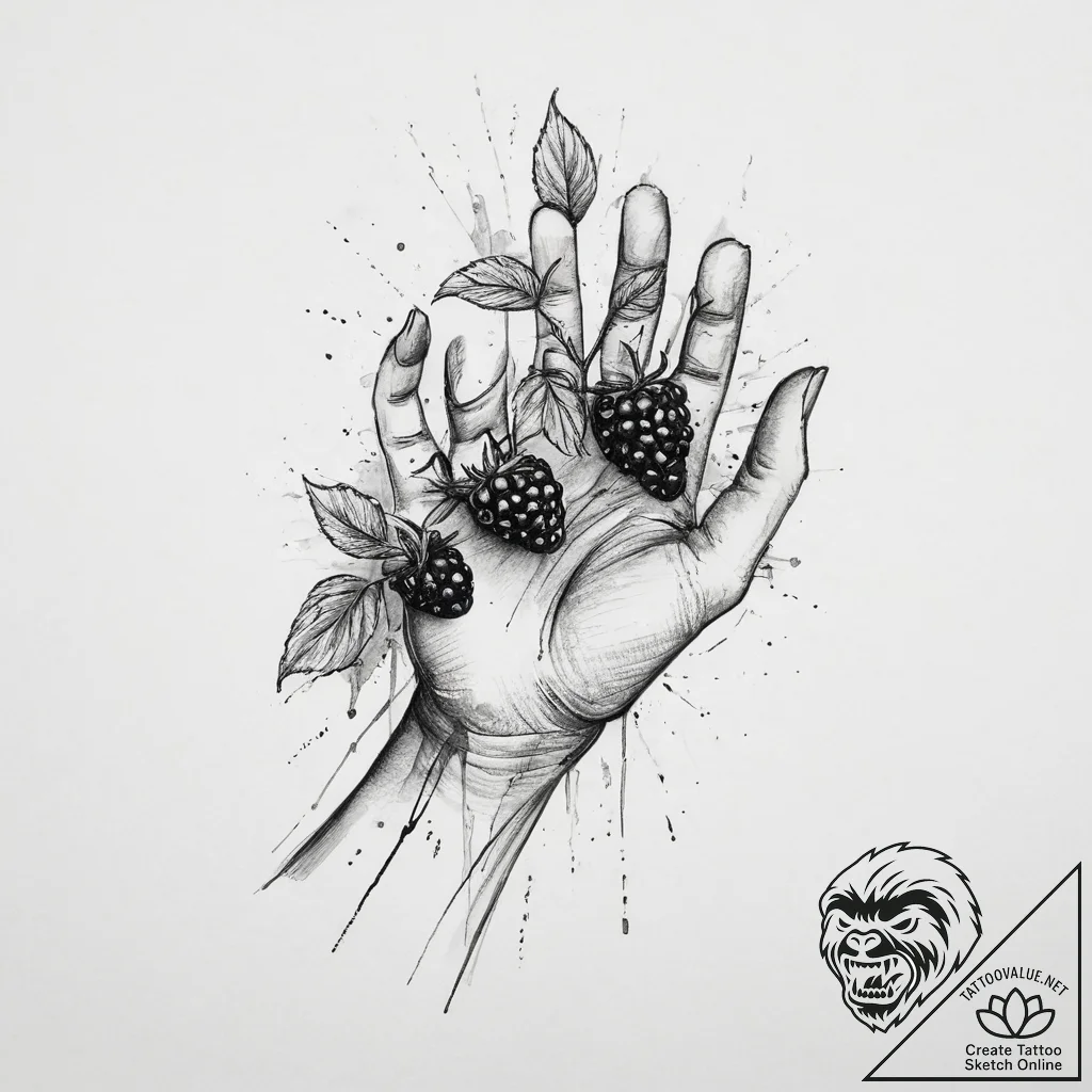A person's hands, stained with berry juice af... - tattoo sketch (№1754576068_0, 07.08.2025 14:14) — tattoovalue.net