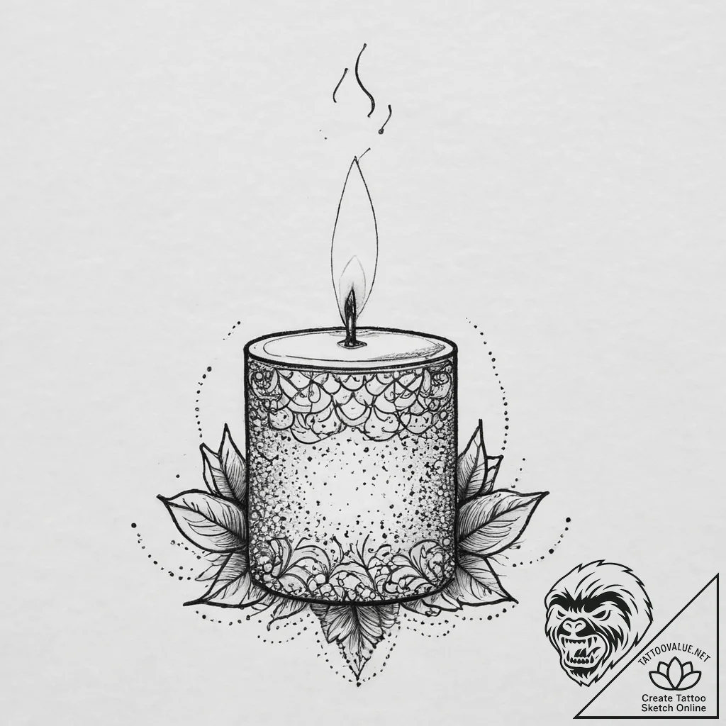 Tattoo sketch a single, elegant candle, flick... - tattoo sketch (№1754577466_0, 07.08.2025 14:37) — tattoovalue.net