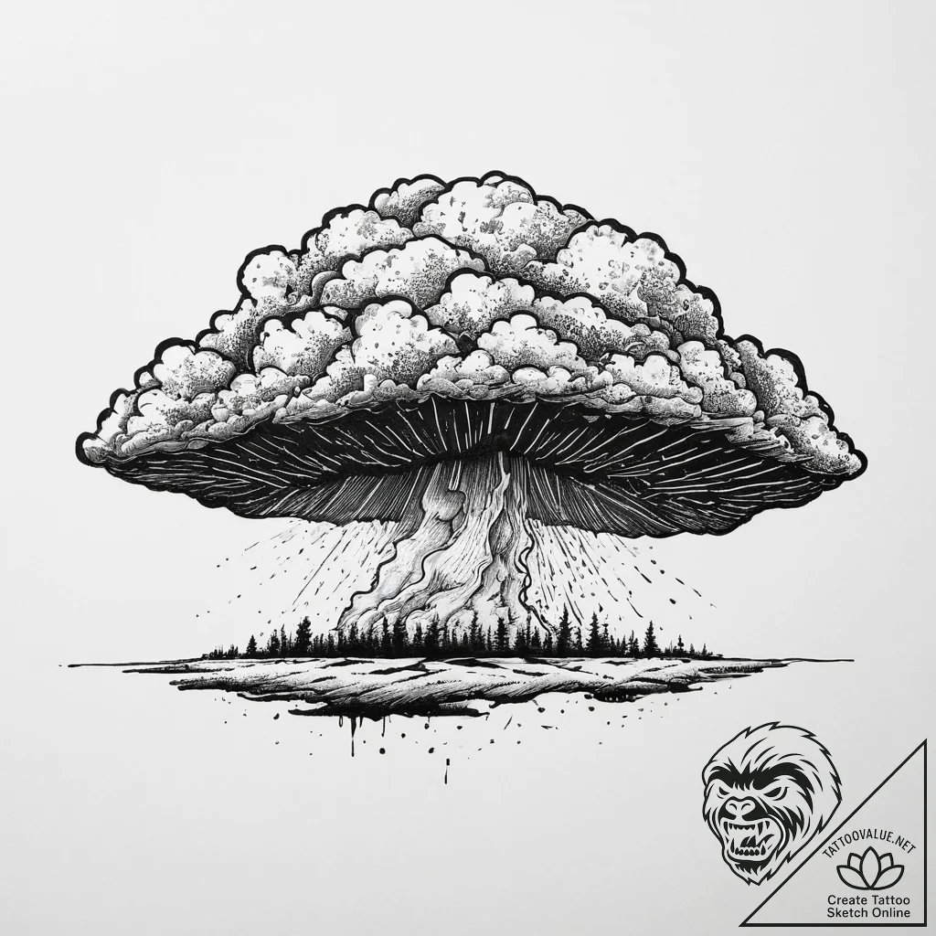 A dramatic wide shot of a supercell thunderst... - tattoo sketch (№1754579266_0, 07.08.2025 15:07) — tattoovalue.net