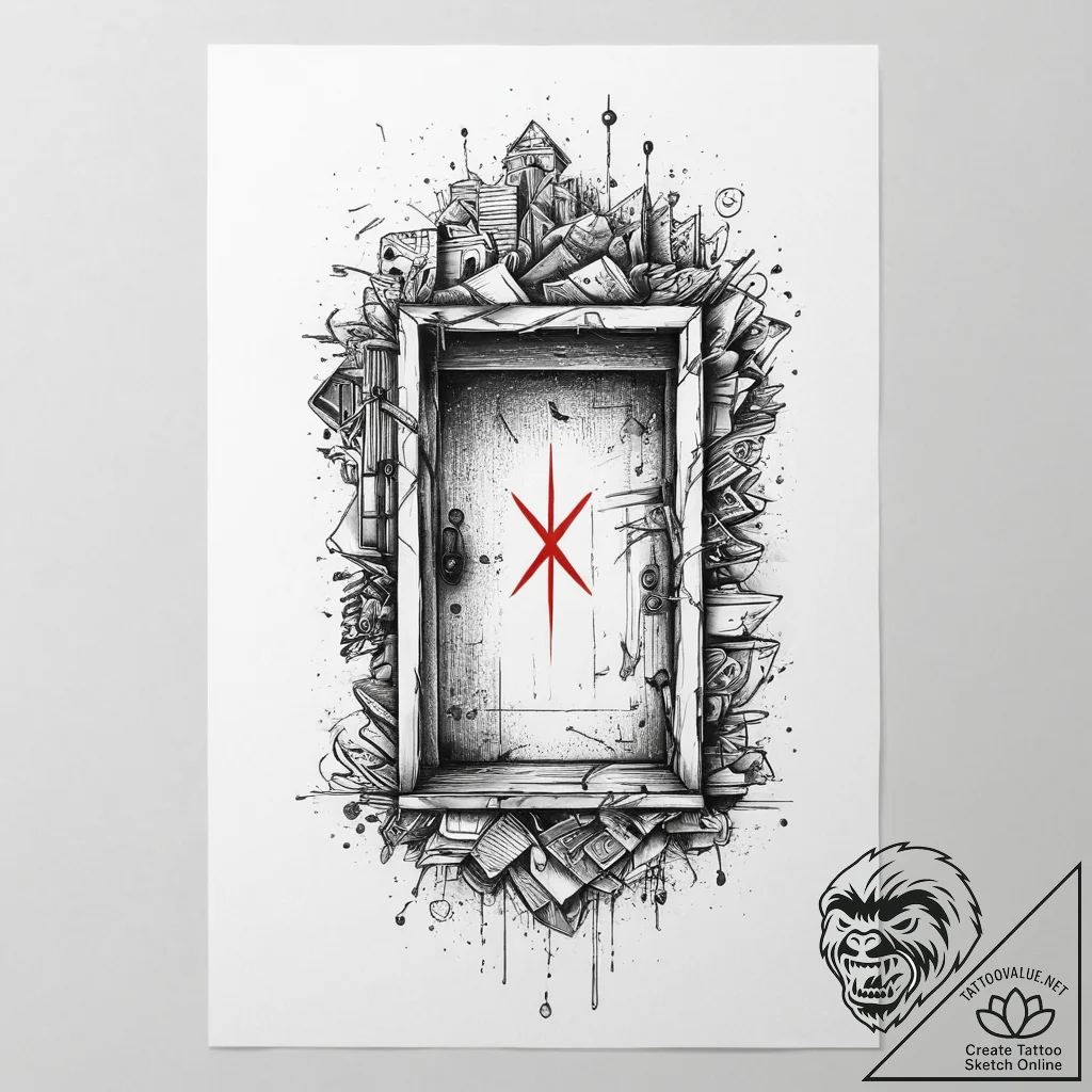 Tattoo design 'exit' symbol with a subtle doo... - tattoo sketch (№1754579864_0, 07.08.2025 15:17) — tattoovalue.net