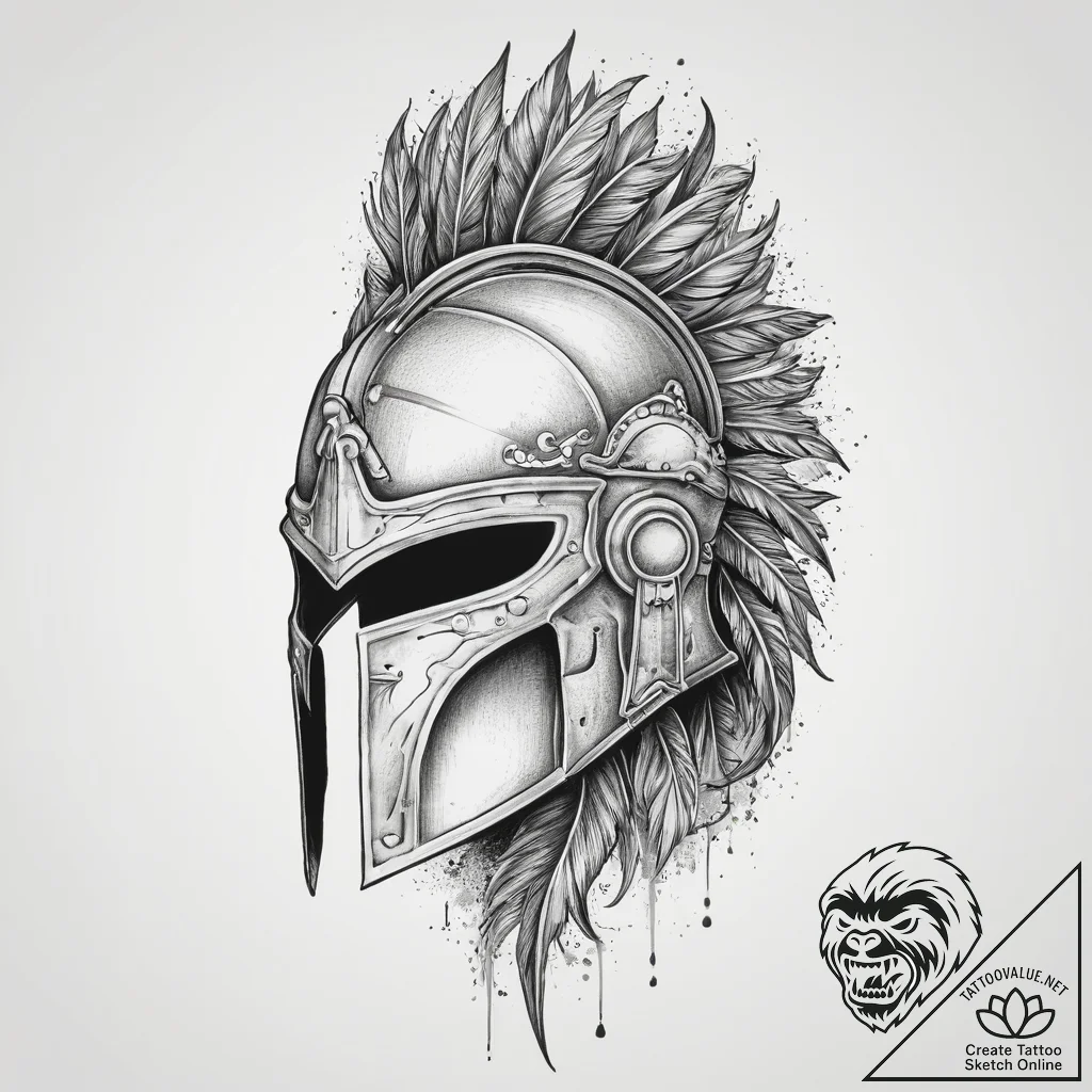 Tattoo sketch a warrior's helmet with a singl... - tattoo sketch (№1754580260_0, 07.08.2025 15:24) — tattoovalue.net