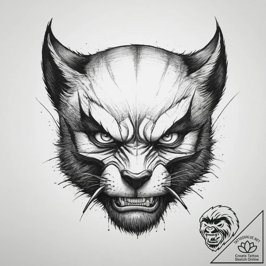 Wolverine, ink illustration for tattoo, muted... - tattoo sketch (№1754581263_0, 07.08.2025 15:41) — tattoovalue.net