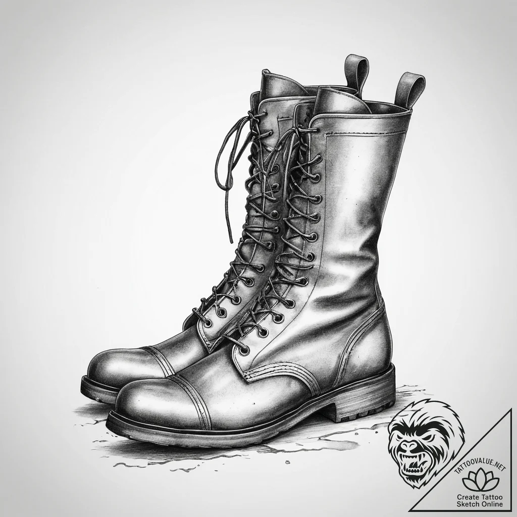 Tattoo design a detailed image of worn combat... - tattoo sketch (№1754582062_0, 07.08.2025 15:54) — tattoovalue.net