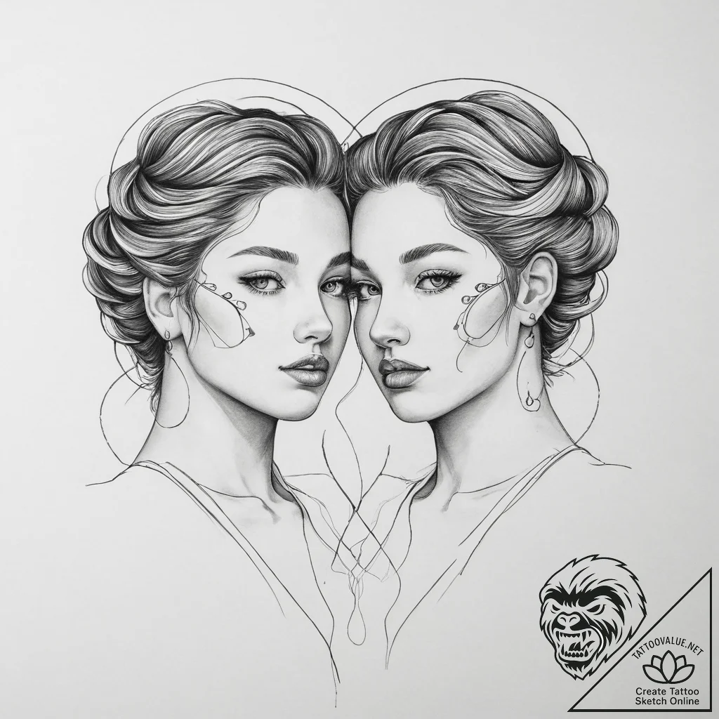 Tattoo sketch twin faces for gemini, connecte... - tattoo sketch (№1754584453_0, 07.08.2025 16:34) — tattoovalue.net